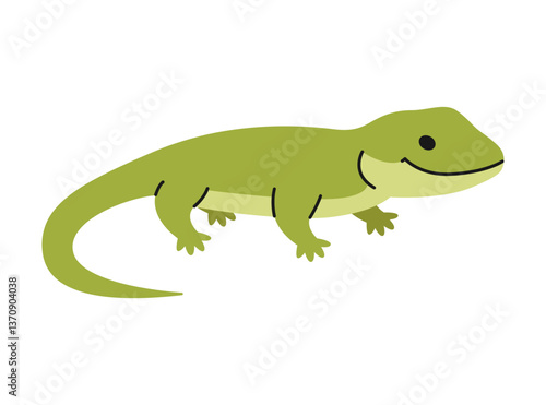 Cute green lizard isolated on white background. Smiling gecko. Pet, exotic animal in simple style. Reptile character. Zoo, wild nature. Vector flat illustration