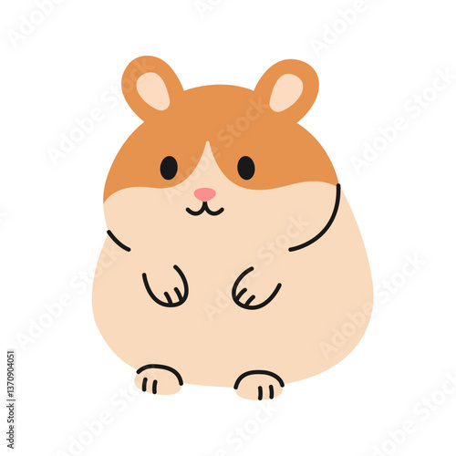 Cute beige and orange hamster sitting on white background. Isolated little rodent. Adorable pet. Domestic animal in simple style. Vector flat illustration for pet shop, veterinary clinic