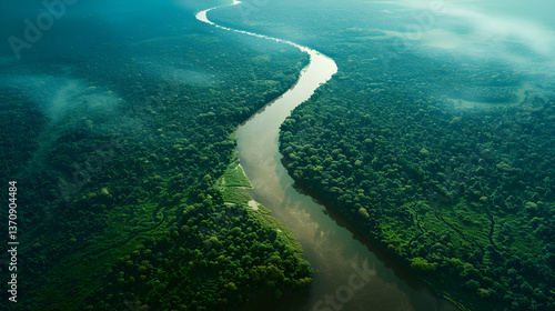 Aerial View of Zaire River's Power: The Lifeline of the Central African Rainforest