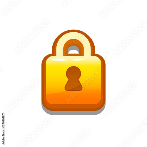 A vibrant, cartoon-style gold lock icon. Perfect for games, apps, loot crates, rewards, or in-game purchases. Enhance your UI with this eye-catching present icon