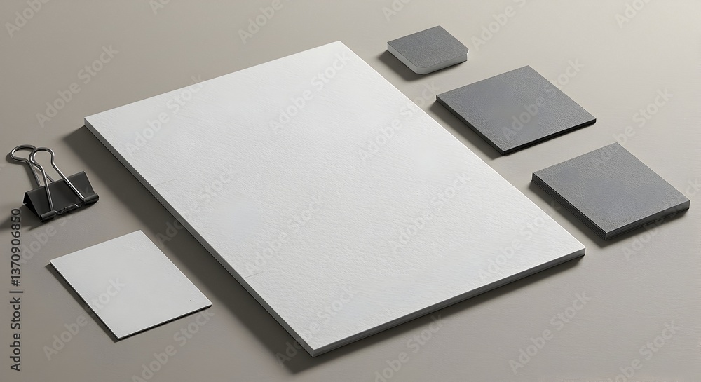 Blank Stationery Mockup Featuring Paper Sheets and Square Blocks Presentation Blank Stationery Mockup Featuring Paper Sheets and Square Blocks Presentation