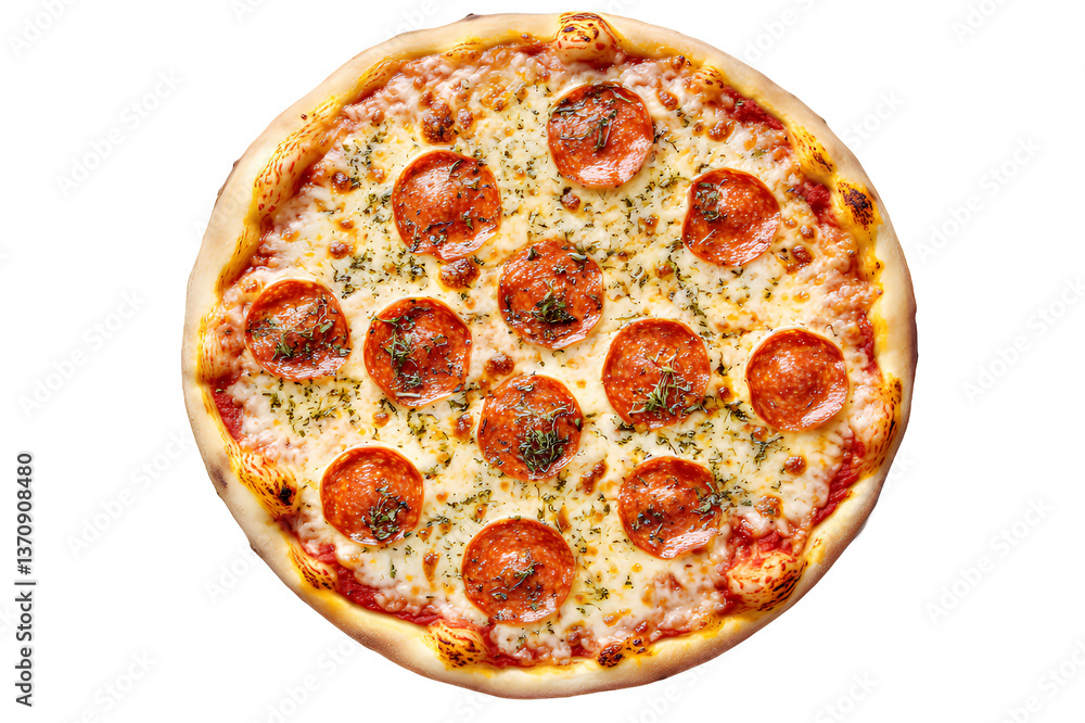 © Ben Kuang - Delicious pepperoni pizza topped with herbs and melted cheese.