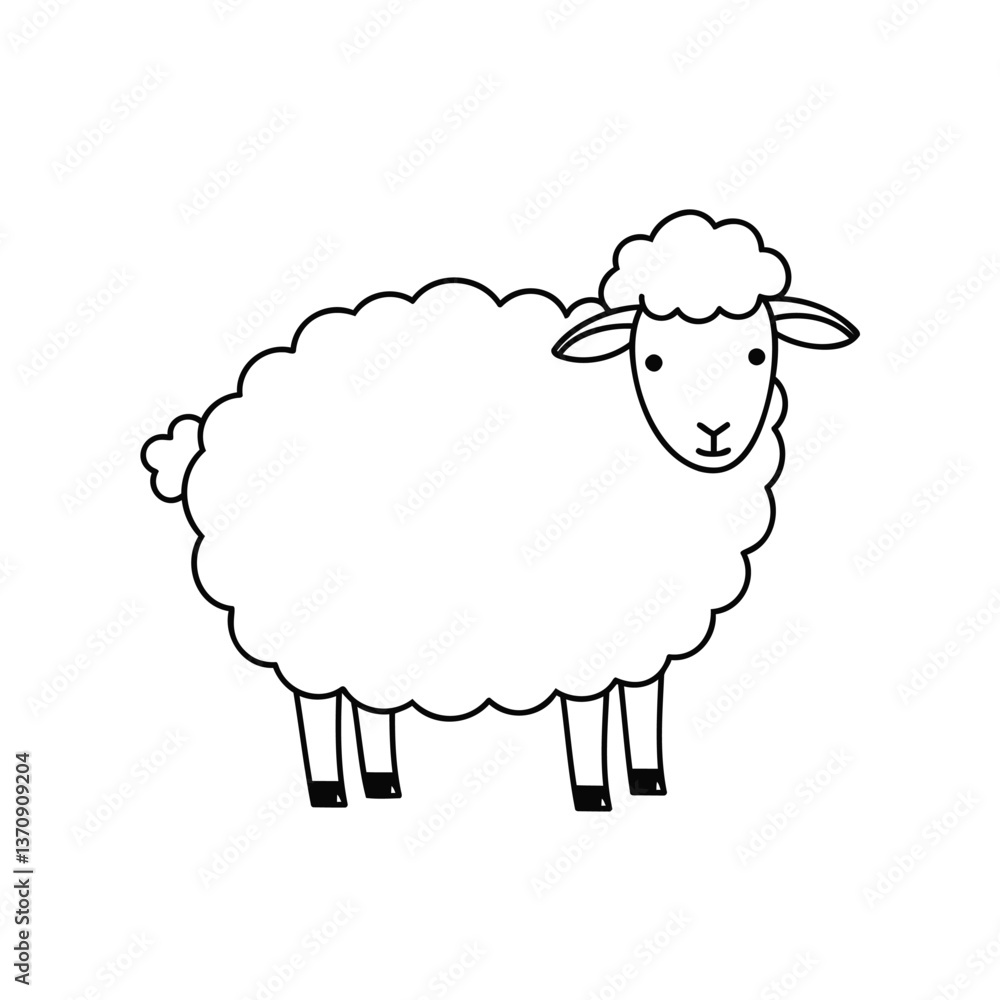 Charming Sheep Illustration: A simple and endearing black and white illustration of a fluffy sheep. Capturing its gentle nature. Charming Sheep Illustration: A simple and endearing black and white illustration of a fluffy sheep. Capturing its gentle nature.