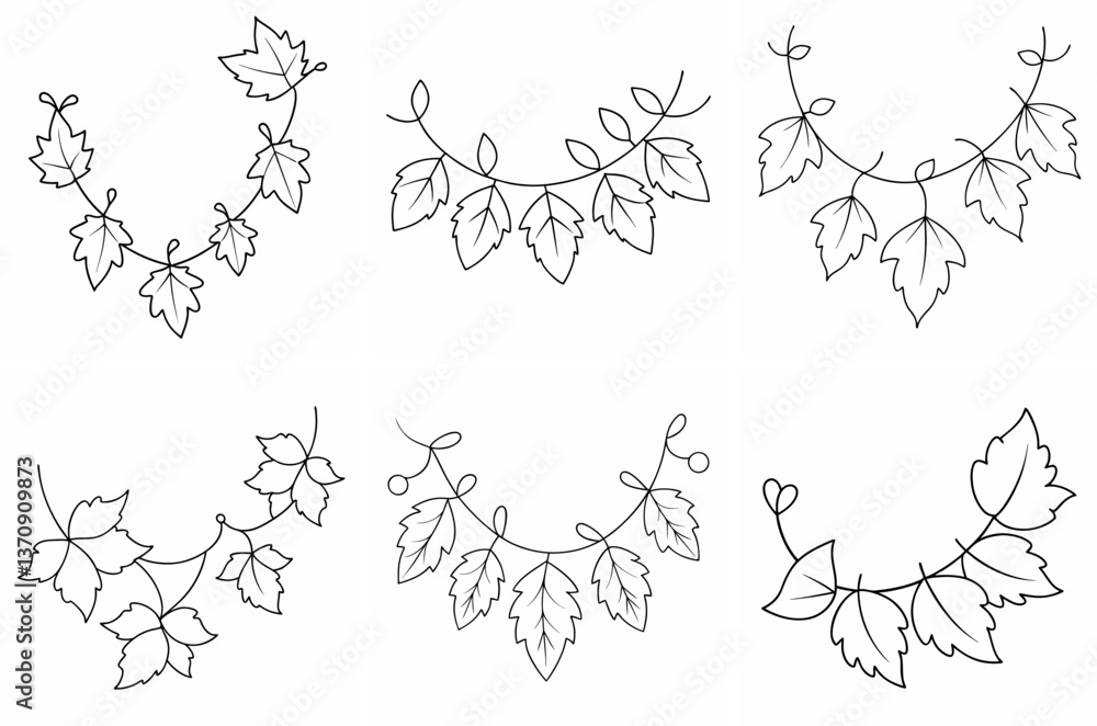 Obraz premium Autumn Leaves Garland Outline Coloring Page Line Art Drawing