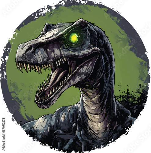 An isolated zombie dinosaur on white background, Vector, PNG, t-shirt design, vintage style
