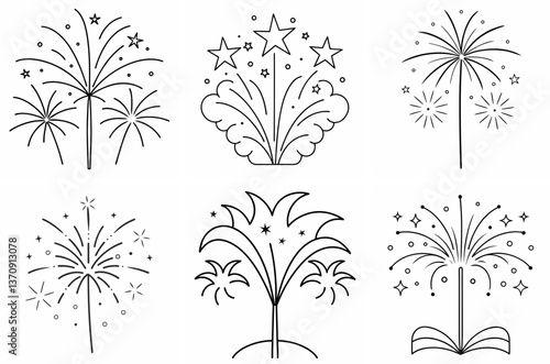 Fireworks Outline Coloring Page Line Art Drawing