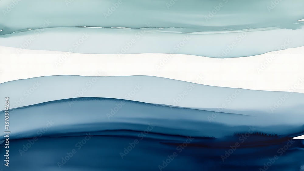 Fototapeta premium Serene ocean depths unfolding in a tranquil watercolor dreamscape with soft, flowing gradients of blue and teal.