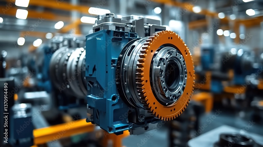 A close-up of a complex industrial gear mechanism A close-up of a complex industrial gear mechanism