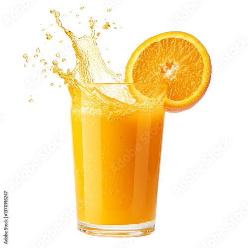 Fresh Orange Juice Splash Isolated on Transparent Background