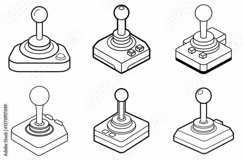 Video Games Joystick Outline Coloring Book Page Line Art Drawing Set on White Background