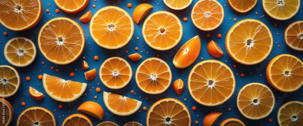 fresh and vibrant orange slices on blue surface illustration fresh and vibrant orange slices on blue surface illustration