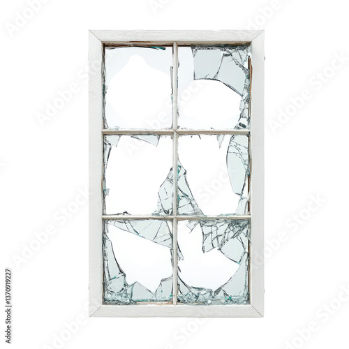 Broken Window with Shattered Glass on Transparent Background