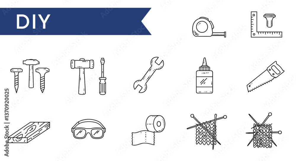 Fototapeta premium DIY project icons: tools, materials, and crafts.