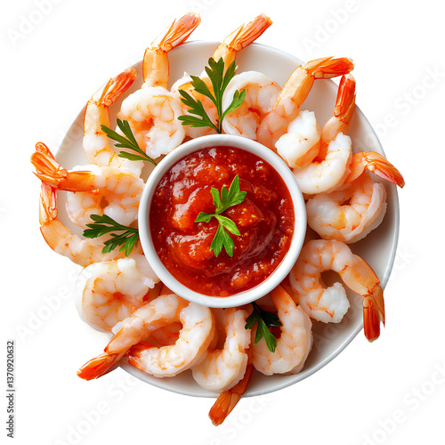 Delicious shrimp cocktail with vibrant dipping sauce, garnished with parsley.