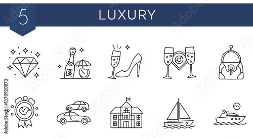 Luxury lifestyle icons set.  Elegant line art.