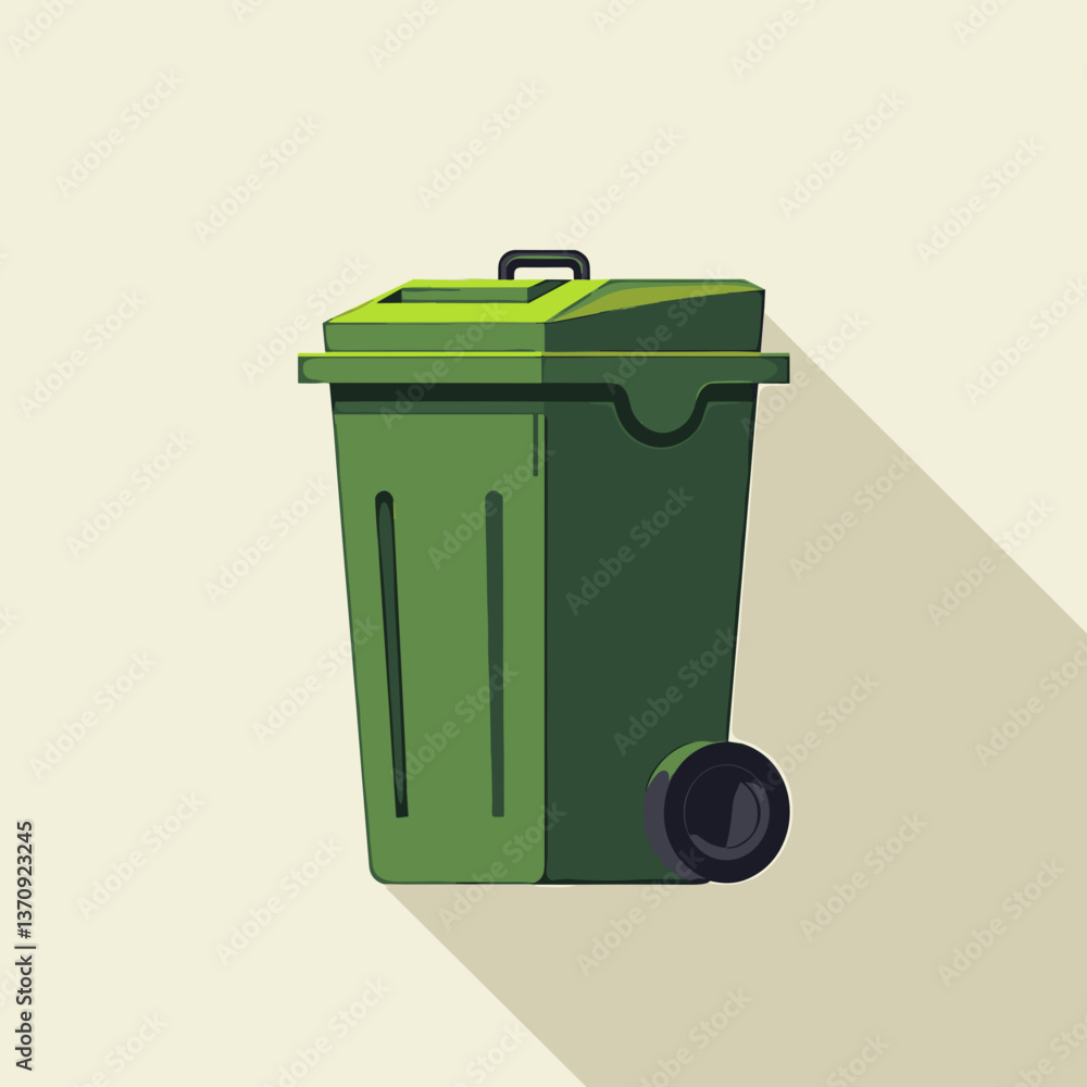 Green trash bin illustration on beige background Green trash bin illustration on beige background