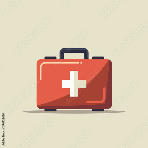 Red first aid kit illustration on beige background