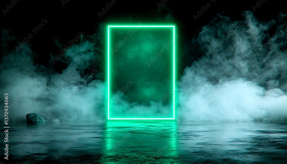 Obraz premium Green Neon Frame with Smoke, and Dark.