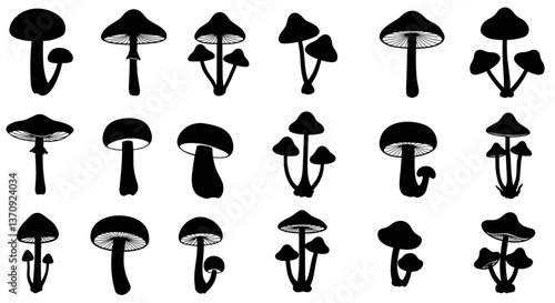 Collection of various mushroom silhouettes.