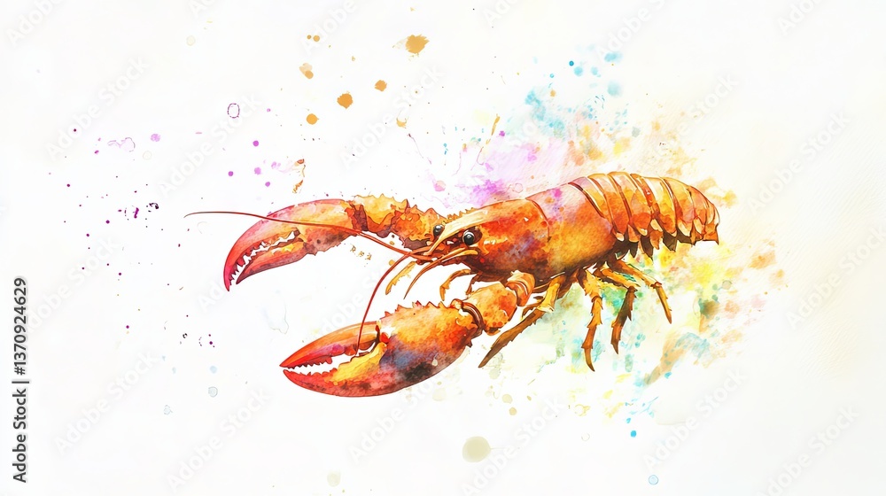 custom made wallpaper toronto digitalCharming watercolor painting of a lobster presented in a minimalist and stylized design with splashes of color on a white background