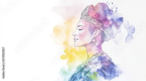 Elegant watercolor depiction of Queen Esther showcasing her bravery and regal essence