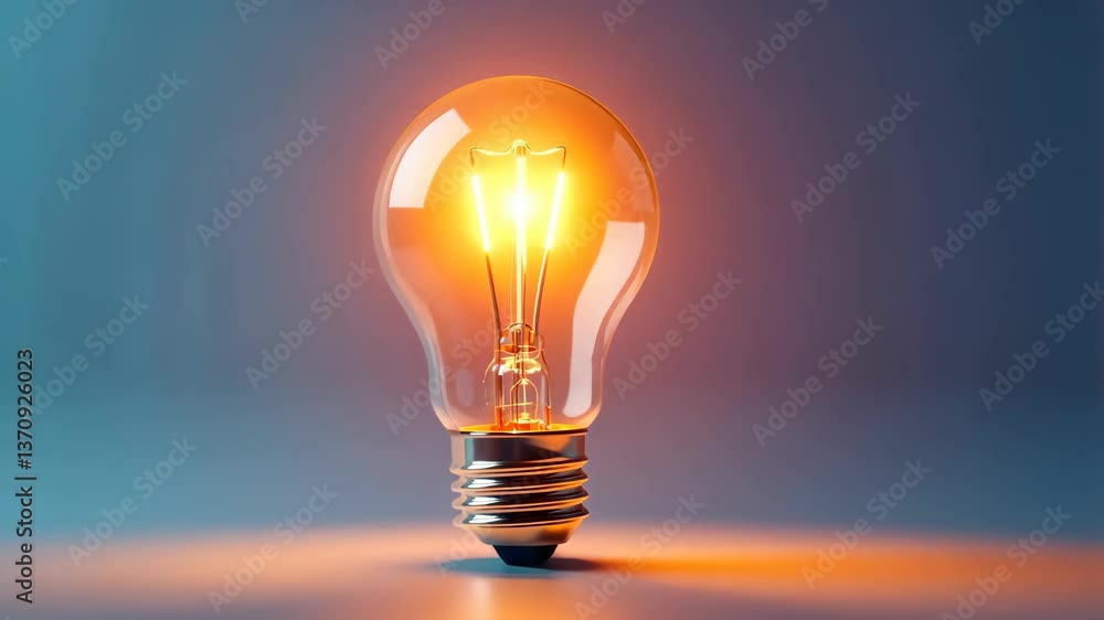 Bright Idea A Glowing Light Bulb Illuminates a Soft Blue Background Bright Idea A Glowing Light Bulb Illuminates a Soft Blue Background