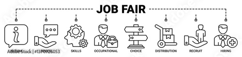 Job fair banner web icon vector illustration concept for employee recruitment and onboarding program with icons outline symbol background.