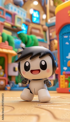 Cute Robot in Playful Town