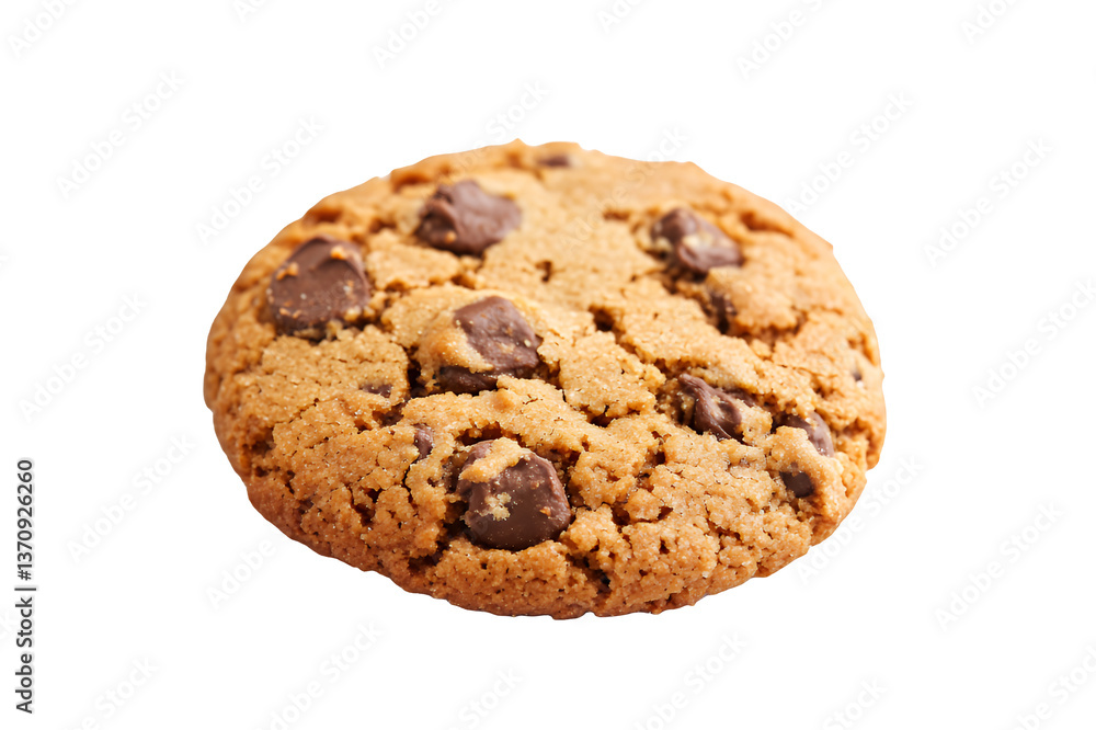 Delicious chocolate chip cookie with a golden-brown color and gooey chocolate chunks. Delicious chocolate chip cookie with a golden-brown color and gooey chocolate chunks.