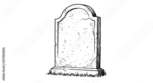 Blank headstone in a graveyard.  Spooky illustration.