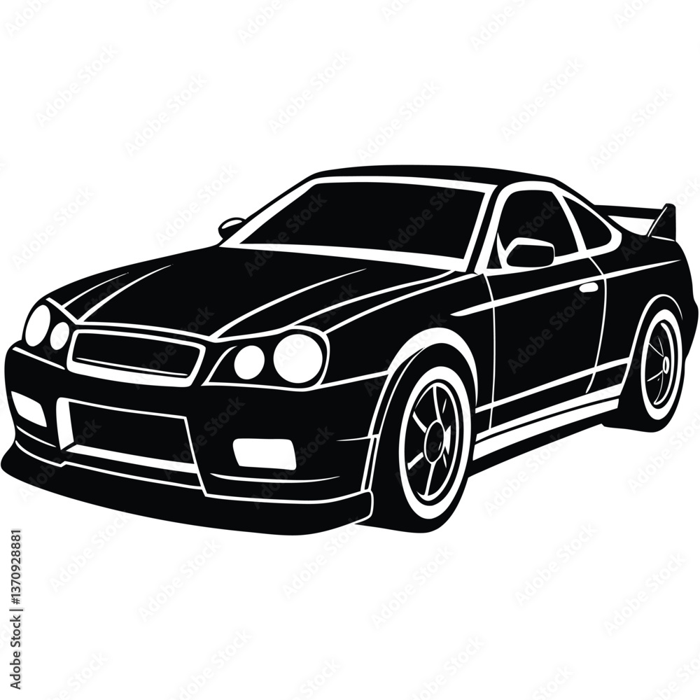 Naklejka premium Sleek black sports car with a stylish design on a white background