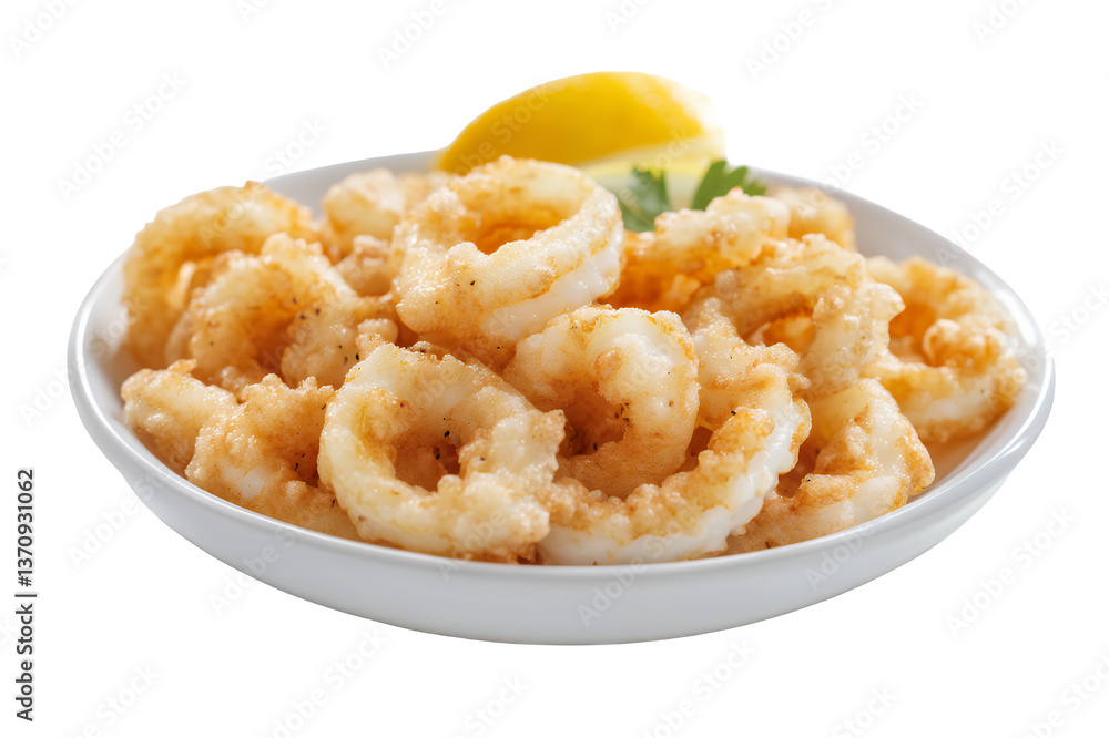 Crispy fried calamari served with a lemon wedge and fresh parsley. Crispy fried calamari served with a lemon wedge and fresh parsley.