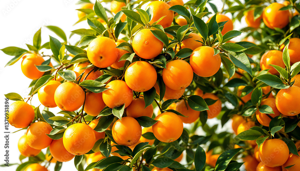 A vibrant orange tree laden with ripe fruit, illuminated by sunlight and evoking feelings of freshness, abundance, and the bounty of nature. A vibrant orange tree laden with ripe fruit, illuminated by sunlight and evoking feelings of freshness, abundance, and the bounty of nature.