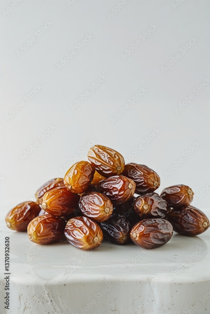 Obraz premium Organic Golden Dates – Wrinkled Texture and Rich Color on White Background