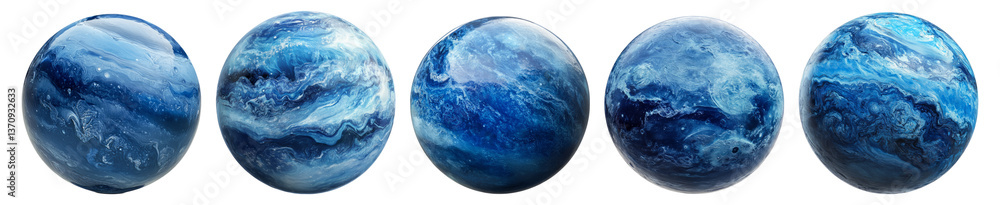 Five Exquisite Blue Planets with Swirling Atmospheric Patterns, isolated on transparent background Five Exquisite Blue Planets with Swirling Atmospheric Patterns, isolated on transparent background