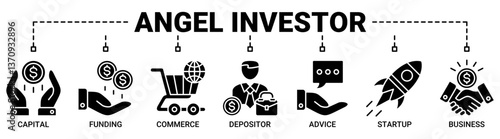 Angel investor banner web icon vector illustration concept with icons solid black color symbol background.