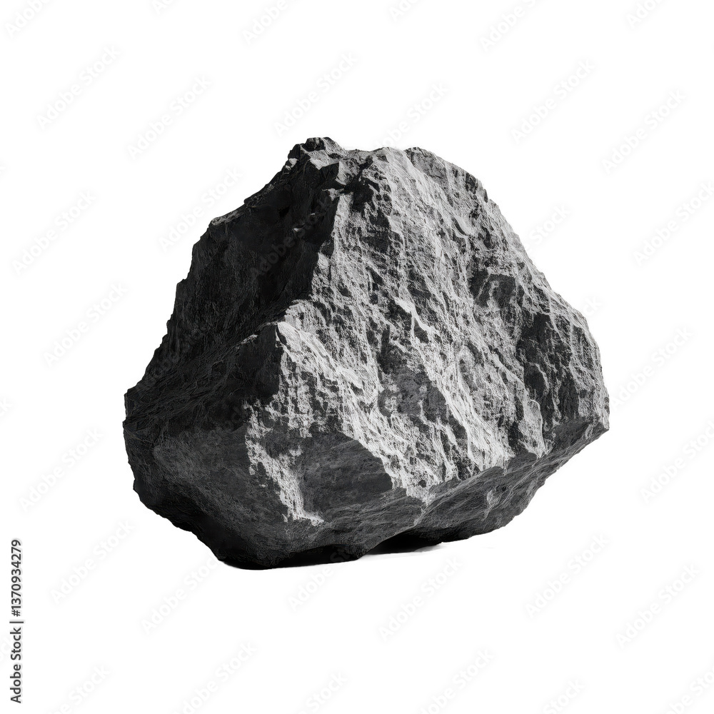 A grayscale image showcasing a large rock with a rough texture against a black background in isolation A grayscale image showcasing a large rock with a rough texture against a black background in isolation