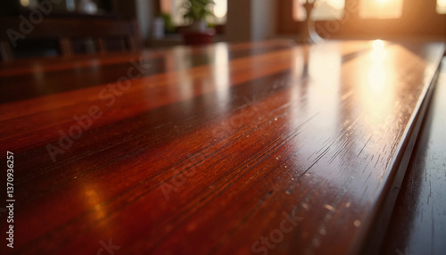 Elegant dark mahogany wood with shiny surface, refined warmth