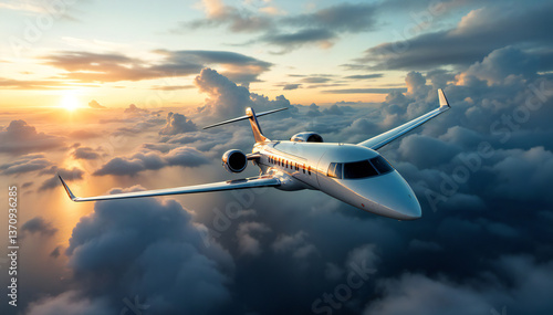 A private jet soars through a breathtaking sunset sky, capturing the essence of luxury travel and unbridled freedom.