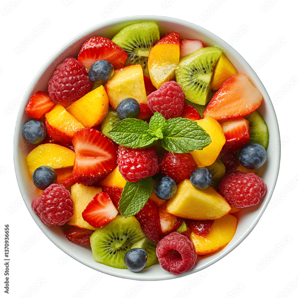 Obraz premium Colorful fruit salad with a variety of berries and tropical fruits
