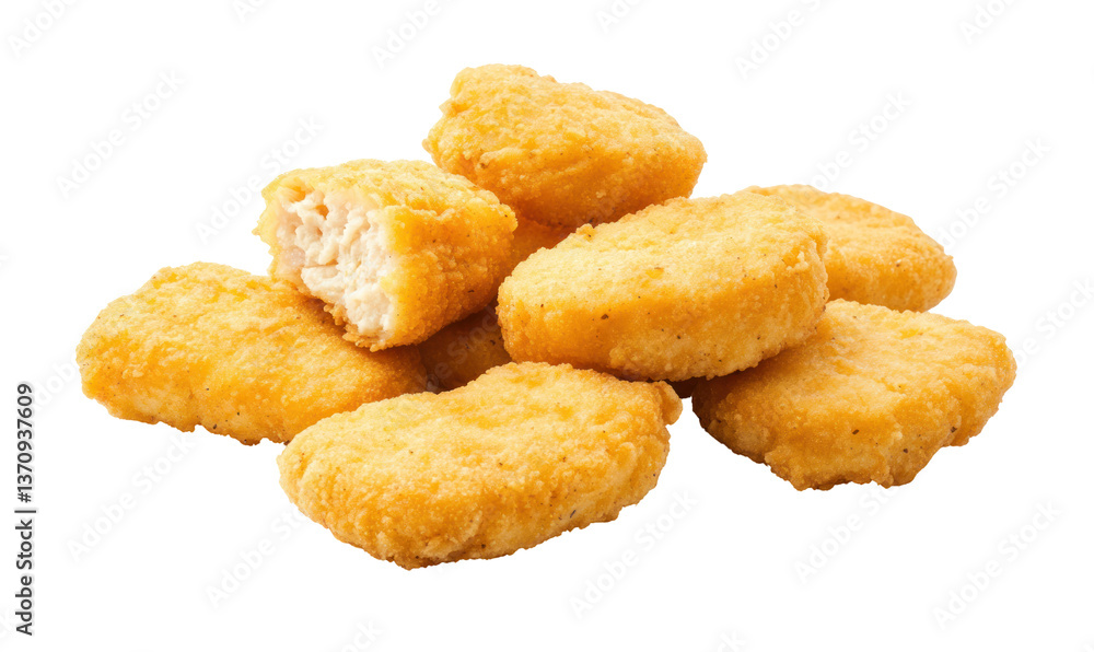 Golden, crispy chicken nuggets stacked on a transparent background, ideal for fast food promotions Golden, crispy chicken nuggets stacked on a transparent background, ideal for fast food promotions