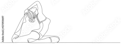 Woman sitting  yoga Continuous one line drawing Vector illustration