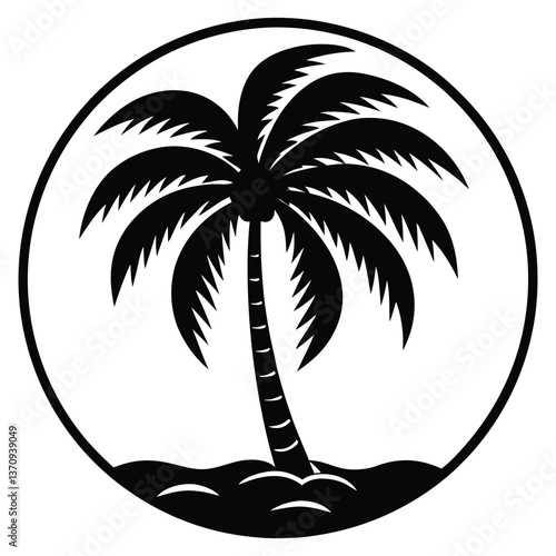 Tropical island vector silhouette with palm trees evokes summer beach paradise