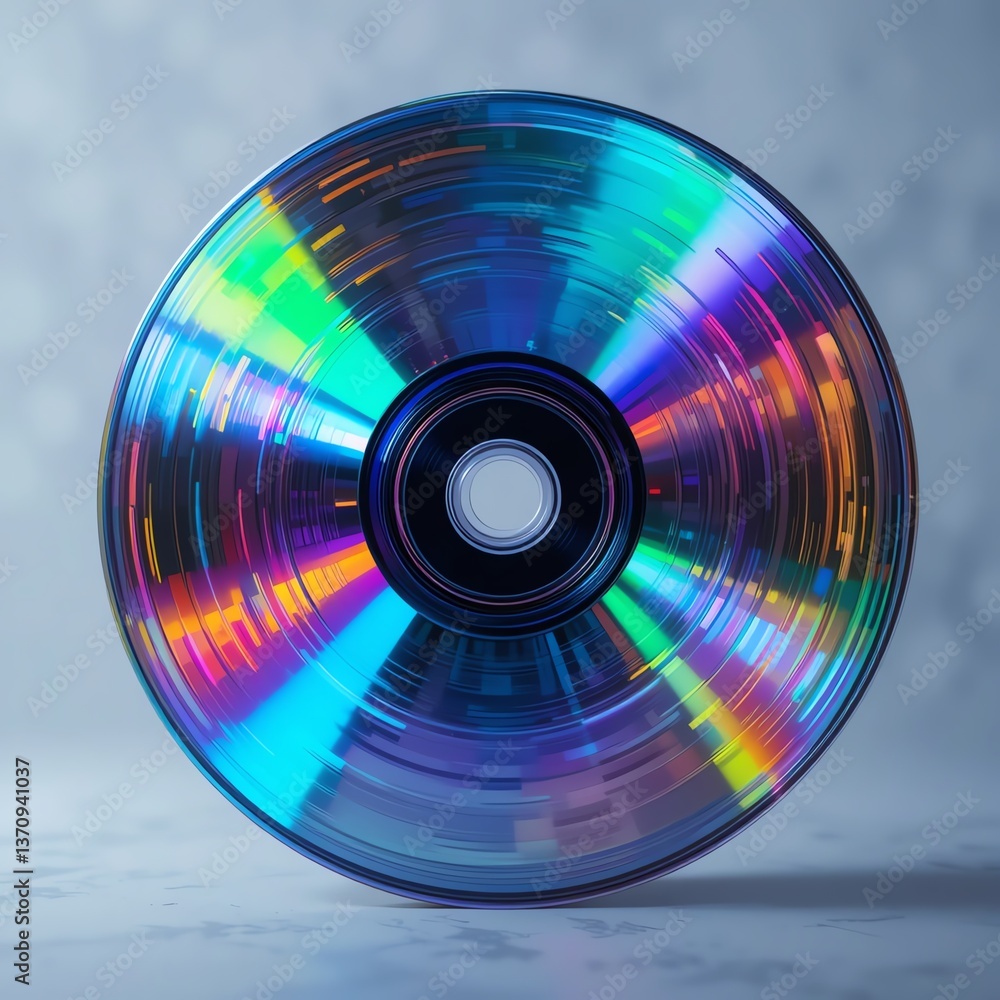 A colorful compact disc reflecting light in various hues, showcasing its intricate design and modern technology. A colorful compact disc reflecting light in various hues, showcasing its intricate design and modern technology.