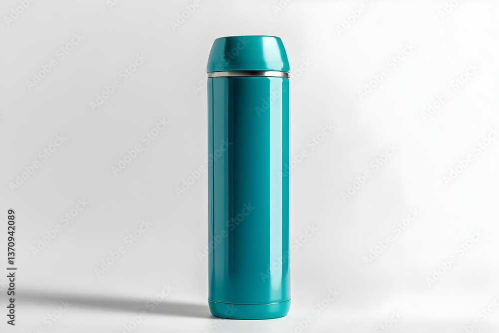 Modern solid-color teal stainless steel water bottle, isolated on a white background Modern solid-color teal stainless steel water bottle, isolated on a white background