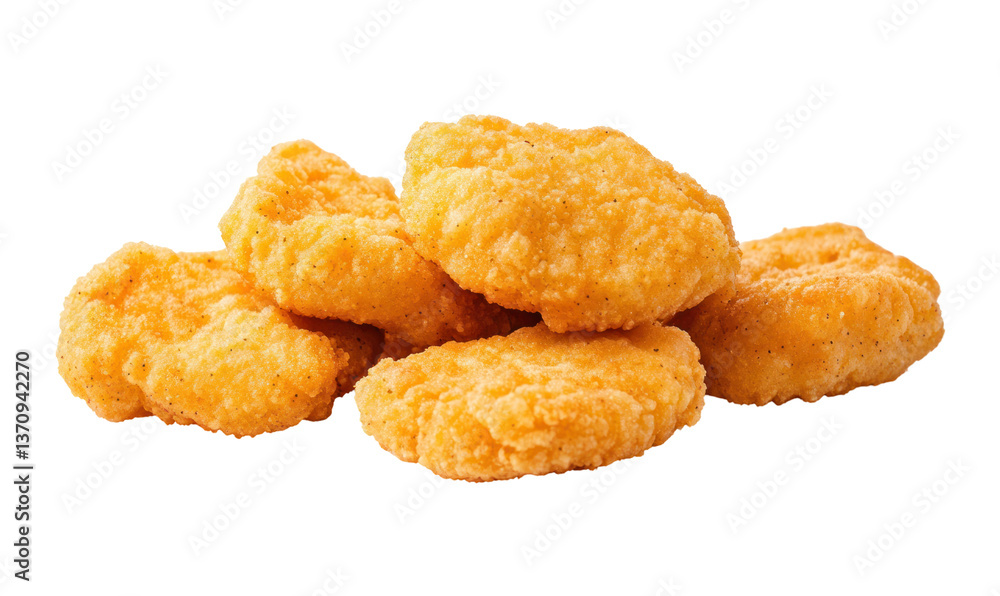 Golden, crispy chicken nuggets piled on a transparent background, ideal for fast food menus Golden, crispy chicken nuggets piled on a transparent background, ideal for fast food menus