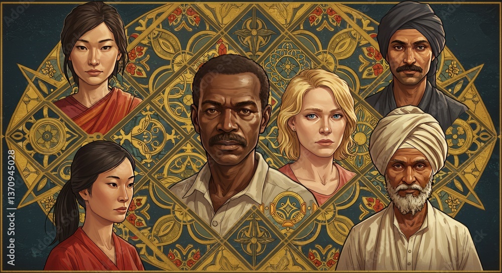 Naklejka premium People From different Background forming harmonious and symmetrical pattern 