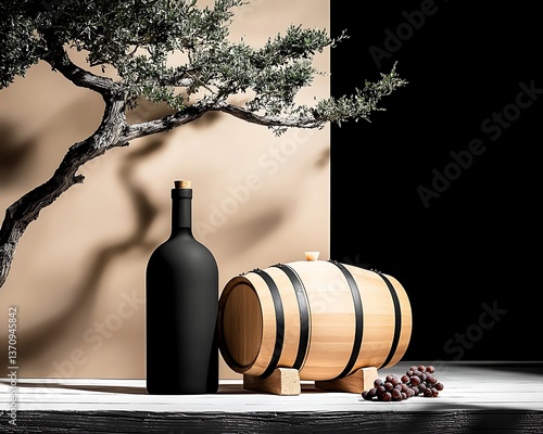 Wine Barrel & Bottle Still Life