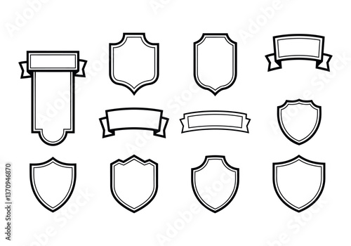 Collection of Vintage-Style Blank Shields and Ribbons