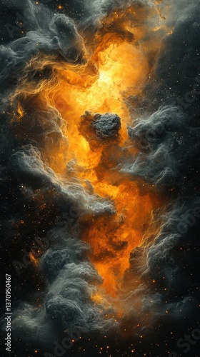 Wallpaper Mural Cosmic clouds glowing with fiery hues in a vibrant nebula against the dark backdrop of space Torontodigital.ca